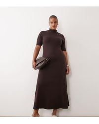 Pretty Lavish Curve - Knitted High Neck Short Sleeve Maxi Dress - Lyst