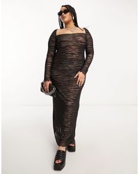 ASOS - Asos Design Curve Mesh Long Sleeve Midi Dress With Lattice Back - Lyst
