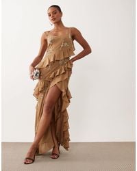 asos edition bird embellished smock midi dress ASOS EDITION organza smock midi dress with floral embroidery in pink
