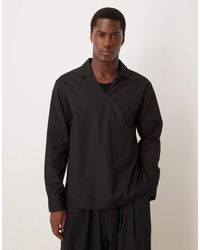 ASOS - Relaxed Poplin V-neck Over The Head Shirt - Lyst