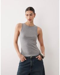 Mango - Cotton Rich Ribbed Racer Vest - Lyst