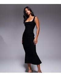 Vesper Petite - Bengaline Sleeveless Square Neck Fishtail Midi Dress - Lyst