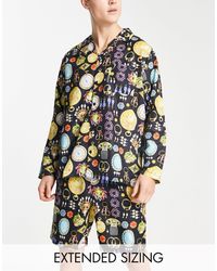 ASOS - Woven Pyjama Set With Long Sleeve Shirt And Shorts - Lyst