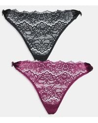 ASOS - Asos Design Curve 2 Pack Lace Lingerie Thong With Bow Details - Lyst