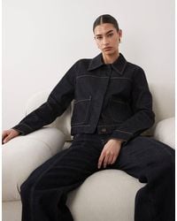 Mango - Veste en jean courte à coutures contrastantes - indigo - Lyst