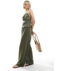 Vero Moda - Pantalones Verde Hierba De Pernera Ancha Y Talle Alto De Tejido Efecto Lino De (Parte De Un Conjunto) - Lyst