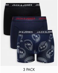 Jack & Jones - Confezione da 3 paia di boxer aderenti blu navy e neri con logo stampato - Lyst