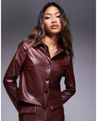 ASOS - Co-ord Leather Look Cropped Boxy Fit Long Sleeve Shirt - Lyst