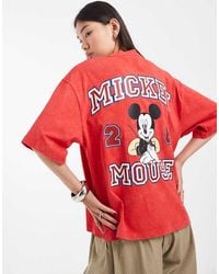 ASOS - Disney Oversized Washed T-Shirt With Mickey Mouse Varsity Print - Lyst