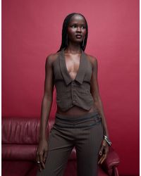 Tiger Mist - Fedra Tailored Halterneck Strappy Open Tie Back Collar Detail Waistcoat Top - Lyst