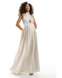 TFNC London - Bridesmaid Satin Pleated Halterneck Maxi Dress With Full Skirt - Lyst