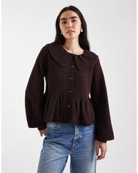 Miss Selfridge - Ruffle Collar Peplum Hem Cardigan - Lyst