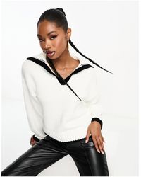 In The Style - Exclusive Knitted Contrast Collar Detail Jumper - Lyst