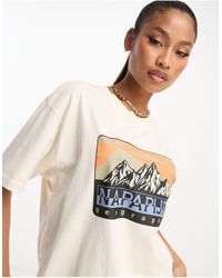 Napapijri - Hello - t-shirt boyfriend crema con stampa sul petto - Lyst