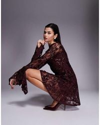 ASOS - Sequin Lace Slash Neck Mini Dress With Hanky Sleeve - Lyst