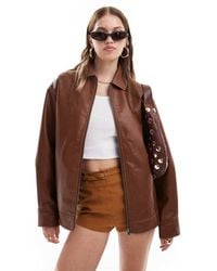 Miss Selfridge - Washed Faux Leather Oversized Bomber Jacket - Lyst