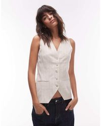 TOPSHOP - Stripe Linen Fitted Button Up Waistcoat - Lyst