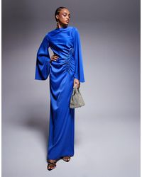 ASOS - Asos Design Tall exaggerated Sleeve Bias Maxi Dress With Ruched Waist - Lyst