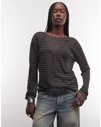 Weekday - Slash Neck Sheer Knit Top With Front Seam Detail - Lyst