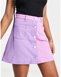 Monki - Denim Colourblock Mini Skirt - Lyst