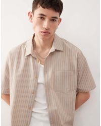 Reclaimed (vintage) - Camisa Corta A Rayas Beis Y Azules De Corte Cuadrado De - Lyst