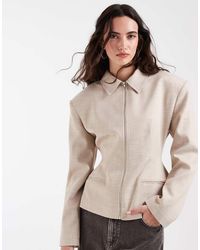 ASOS - Linen Look Cinch Waist Zip Through Jacket In - Lyst