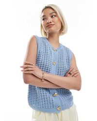 ASOS - Crochet Knit Tank Top With Gold Buttons - Lyst