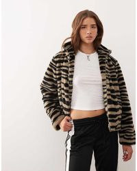 Noisy May - Funnel Neck Faux Fur Jacket - Lyst