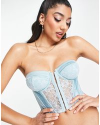 ASOS - Lena Satin And Lace Corset With Lace Up And Pleat Detail - Lyst