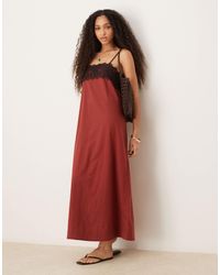 ASOS - Robe mi-longue à bretelles fines et superposition en dentelle - bordeaux - Lyst