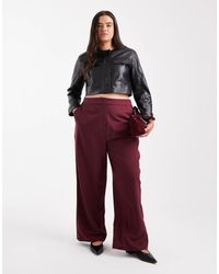 ASOS - Curve - pantalon habillé coupe droite décontractée - cerise foncé - Lyst