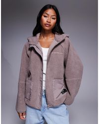 ASOS - Weekend Collective Zip-through Borg Hoodie With Nylon Detail - Lyst