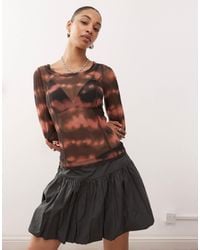 Monki - Mesh Semi Sheer Long Sleeve Top - Lyst