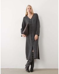 Aware - Long Sleeve V-neck Knitted Maxi Dress - Lyst