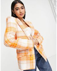 River Island Boucle Check Fitted Tux Blazer Co-ord - Orange