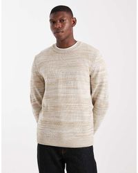 Only & Sons - Jersey Color Piedra Jaspeado A Rayas Con Cuello Redondo De Punto De -Blanco - Lyst