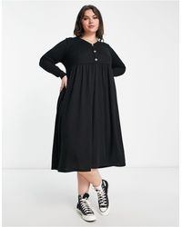 Yours - Long Sleeve Ribbed Button Through Midi Dress - Lyst