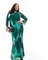 Vero Moda - Maxi-Jurk Van Mesh Met Lange Mouwen En Abstracte Print - Lyst