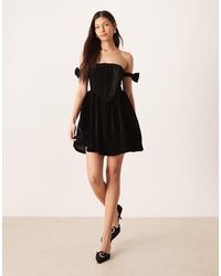 LACE & BEADS - Velvet Bow Off Shoulder Corset Mini Dress - Lyst
