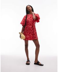 & Other Stories - Robe courte à encolure ronde avec manches bouffantes et ceinture amovible - à imprimé fleurs - Lyst