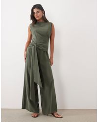ASOS - Sleeveless Cupro Jumpsuit With Wrap Waist Front Detail - Lyst