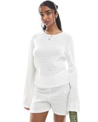 Pieces - Mix And Match Self Stripe Knitted Wide Sleeve Top - Lyst