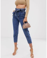 River Island Jeans con vita raccolta con cintura lavaggio medio - Blu