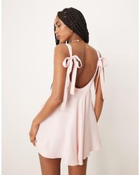 ASOS - Vestido Corto Acampanado Con Lazos En La Espalda De Satén De -Blanco - Lyst
