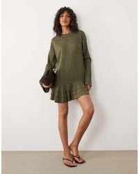 ASOS - Slash Neck Mini Dress With Ruffle Skirt - Lyst