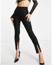 Vesper Fitted Trousers With Tie Waist And Split Front - Black