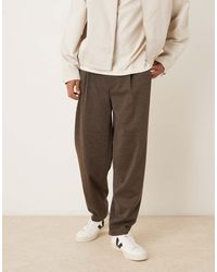 ASOS - Pantalones De Vestir Marrones De Corte Tapered Extragrande Con Pinzas Y Estampado De Pata De Gallo Pequeño De -Gris - Lyst