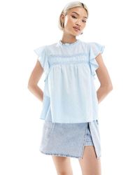 Vero Moda - High Neck Flutter Sleeved Embroidered Top - Lyst