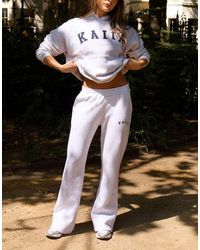 Kaiia - Joggers Claro Jaspeado Y Rojos De Pernera Ancha Con Logo Bordado De Mezcla De Algodón De (Parte De Un Conjunto) - Lyst