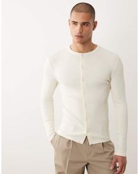 ASOS - Muscle Fit Long Sleeve T-shirt With Button Through - Lyst